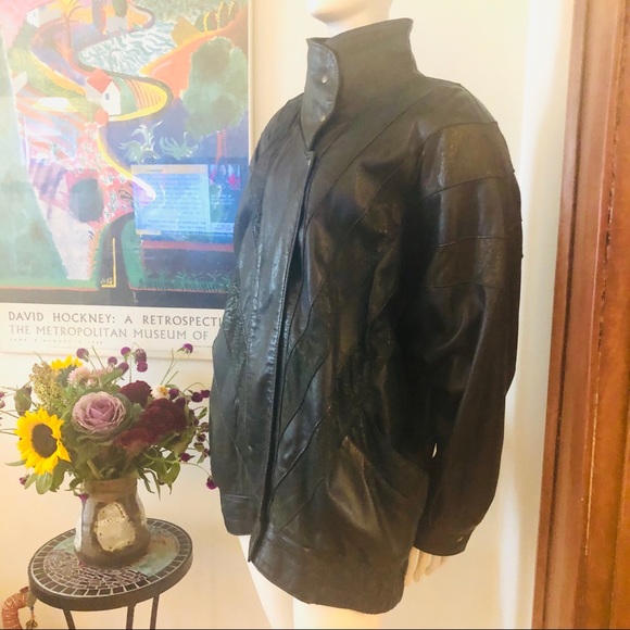 Vintage 80s leather deep green cocoon jacket - Picture 2 of 16